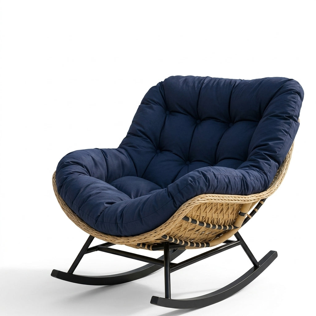 Fauteuil à Bascule Papasan Rotin Plein Coussin Épais