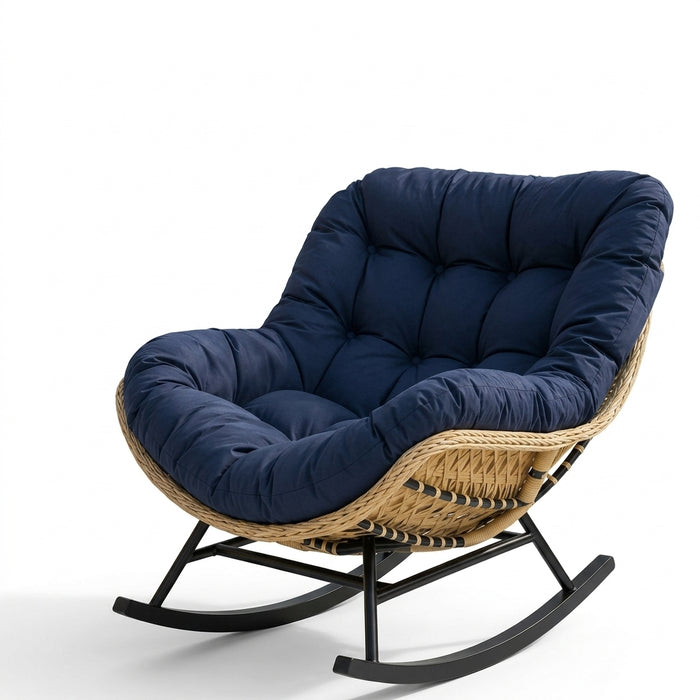 Fauteuil à Bascule Papasan Rotin Plein Coussin Épais