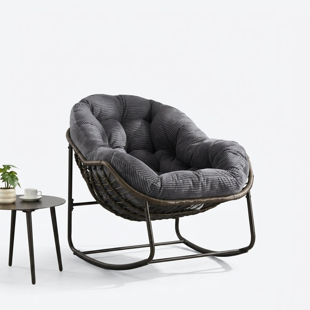 Fauteuil à Bascule Papasan Rotin Plein Coussin Épais