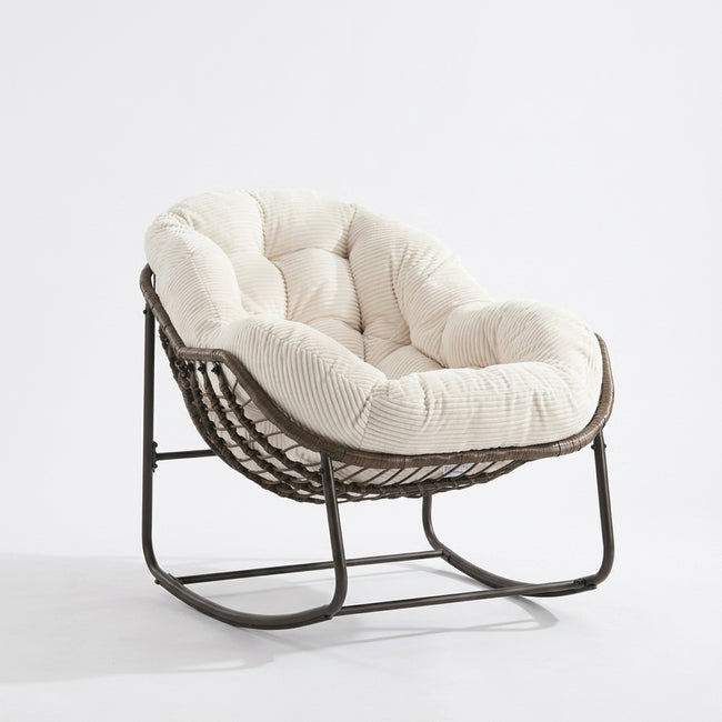 Fauteuil à Bascule Papasan Rotin Velours Côtelé