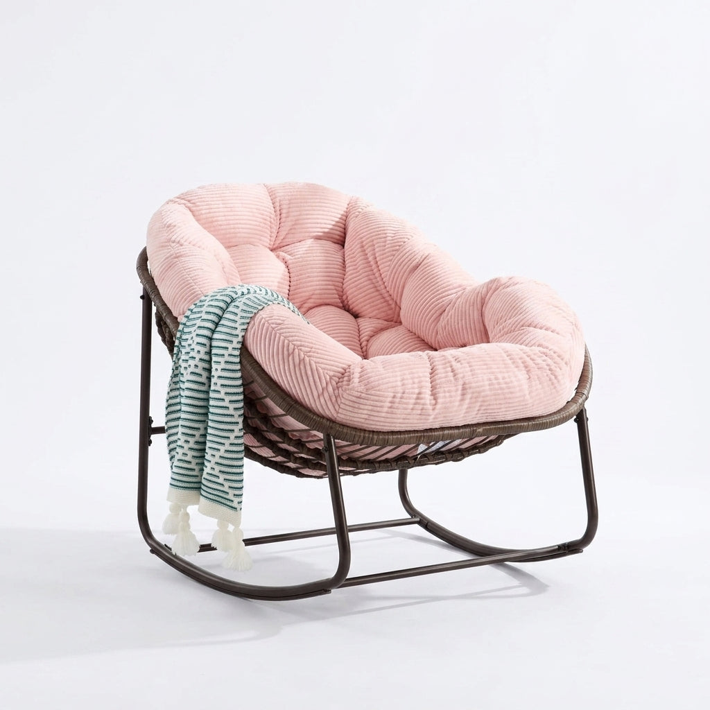 Fauteuil à Bascule Papasan Rotin Plein Coussin Épais