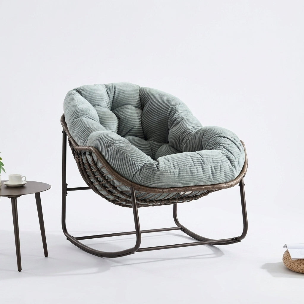 Fauteuil à Bascule Papasan Rotin Plein Coussin Épais