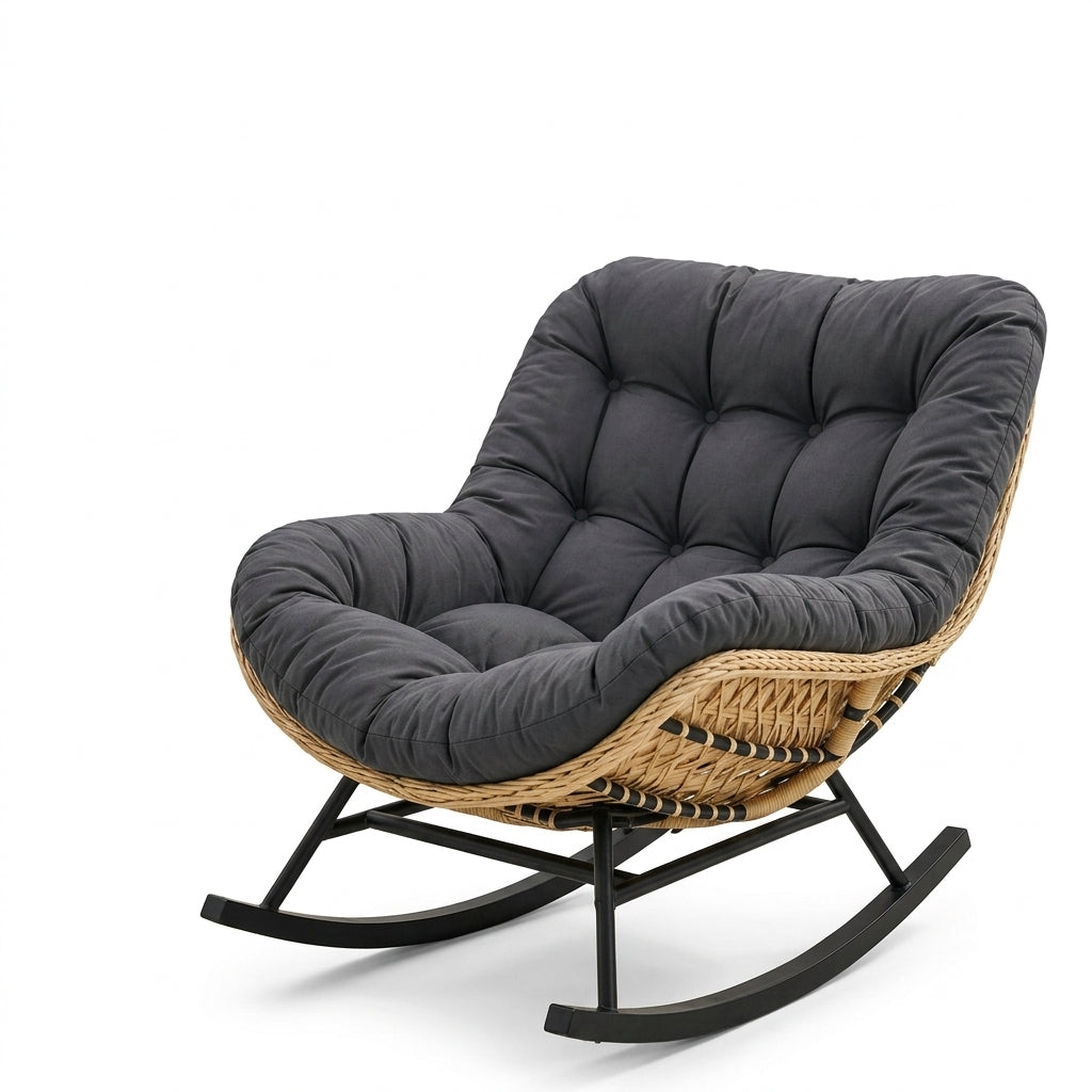 Fauteuil à Bascule Papasan Rotin Plein Coussin Épais