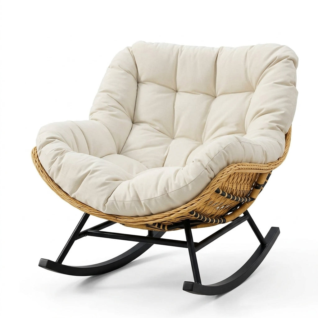 Fauteuil à Bascule Papasan Rotin Plein Coussin Épais