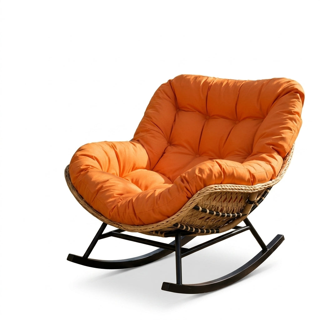 Fauteuil à Bascule Papasan Rotin Plein Coussin Épais