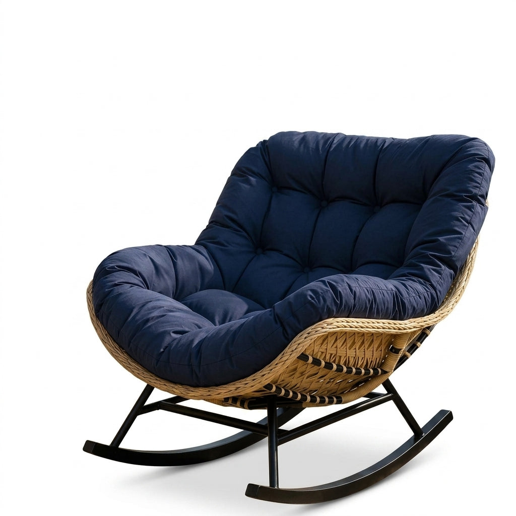 Fauteuil à Bascule Papasan Rotin Plein Coussin Épais