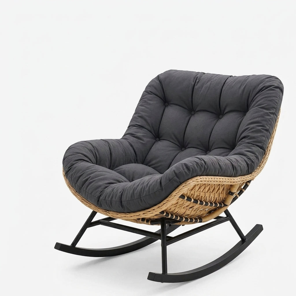 Fauteuil à Bascule Papasan Rotin Plein Coussin Épais