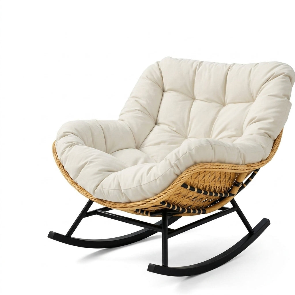 Fauteuil à Bascule Papasan Rotin Plein Coussin Épais