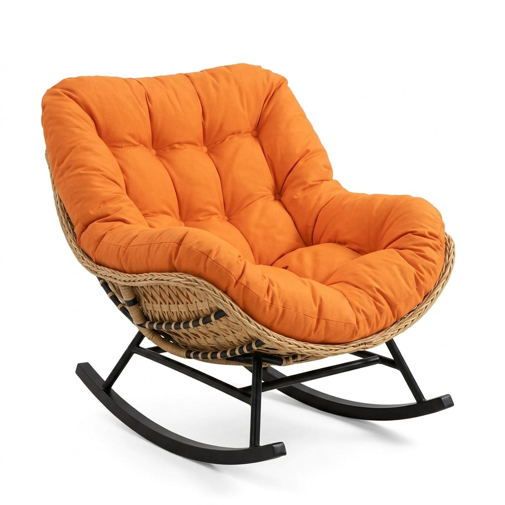Fauteuil à Bascule Papasan Rotin Plein Coussin Épais