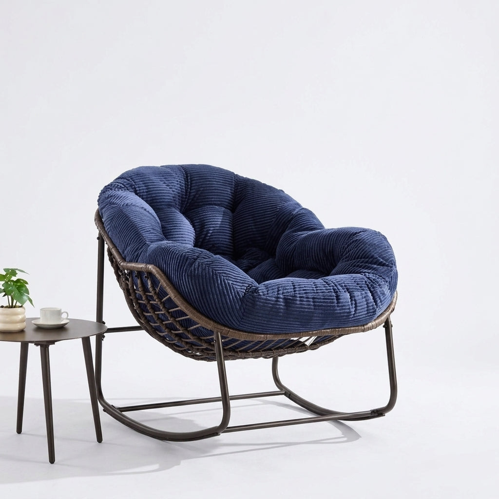 Fauteuil à Bascule Papasan Rotin Plein Coussin Épais