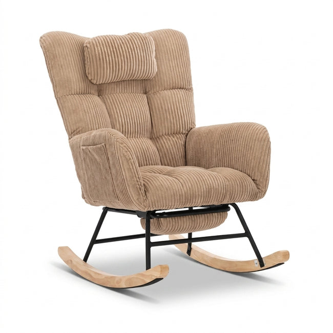 Rocking Chair Allaitement Cocon Velours Côtelé Repose-Pieds
