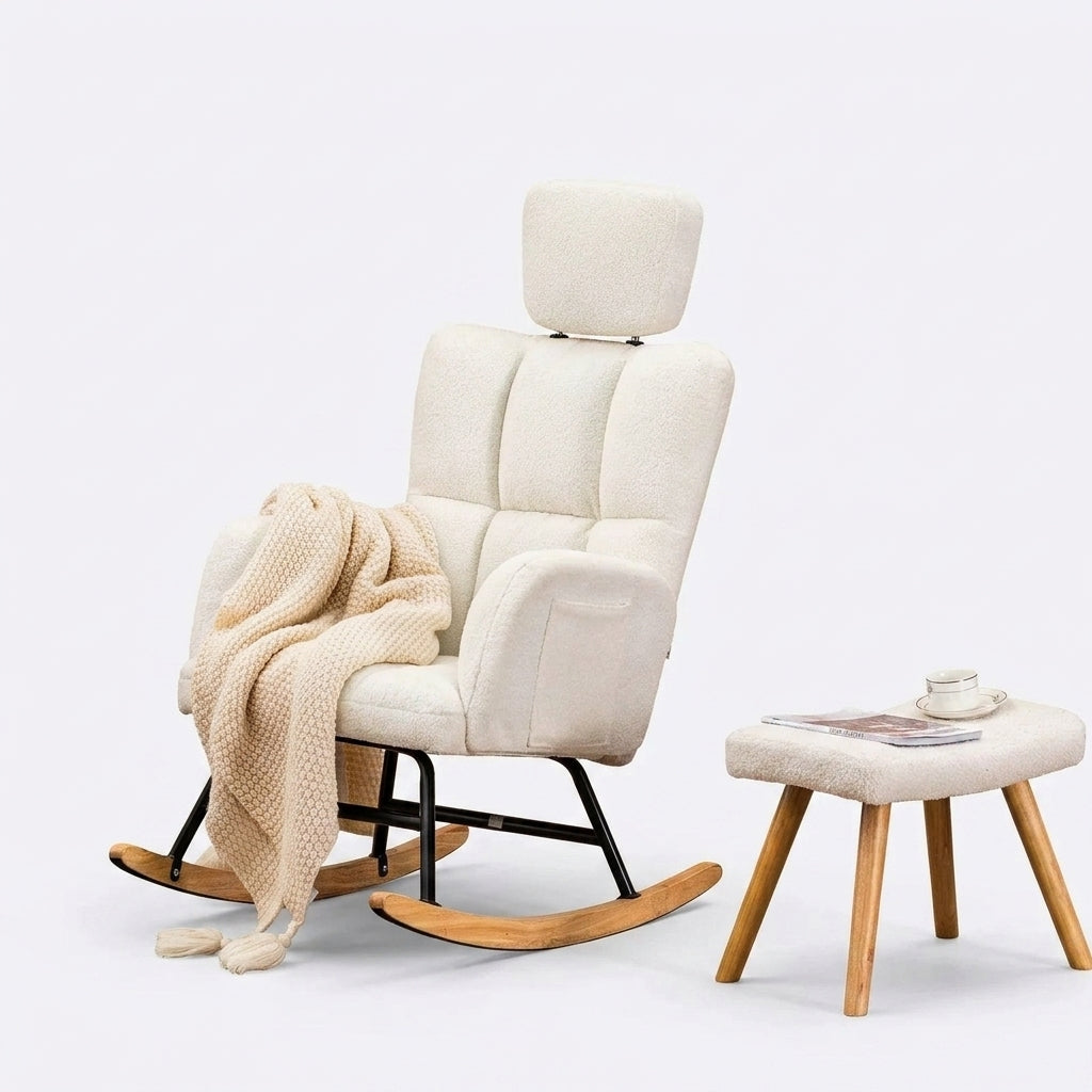 Rocking Chair Allaitement Ultra Doux Appui-Tête Accoudoirs