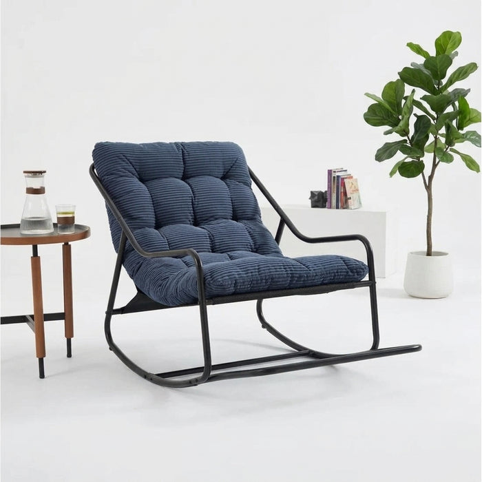 Rocking Chair Corduroy Capitonné Cadre Métal Noir