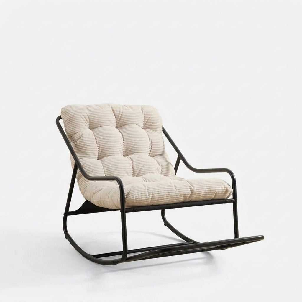 Rocking Chair Corduroy Capitonné Cadre Métal Noir