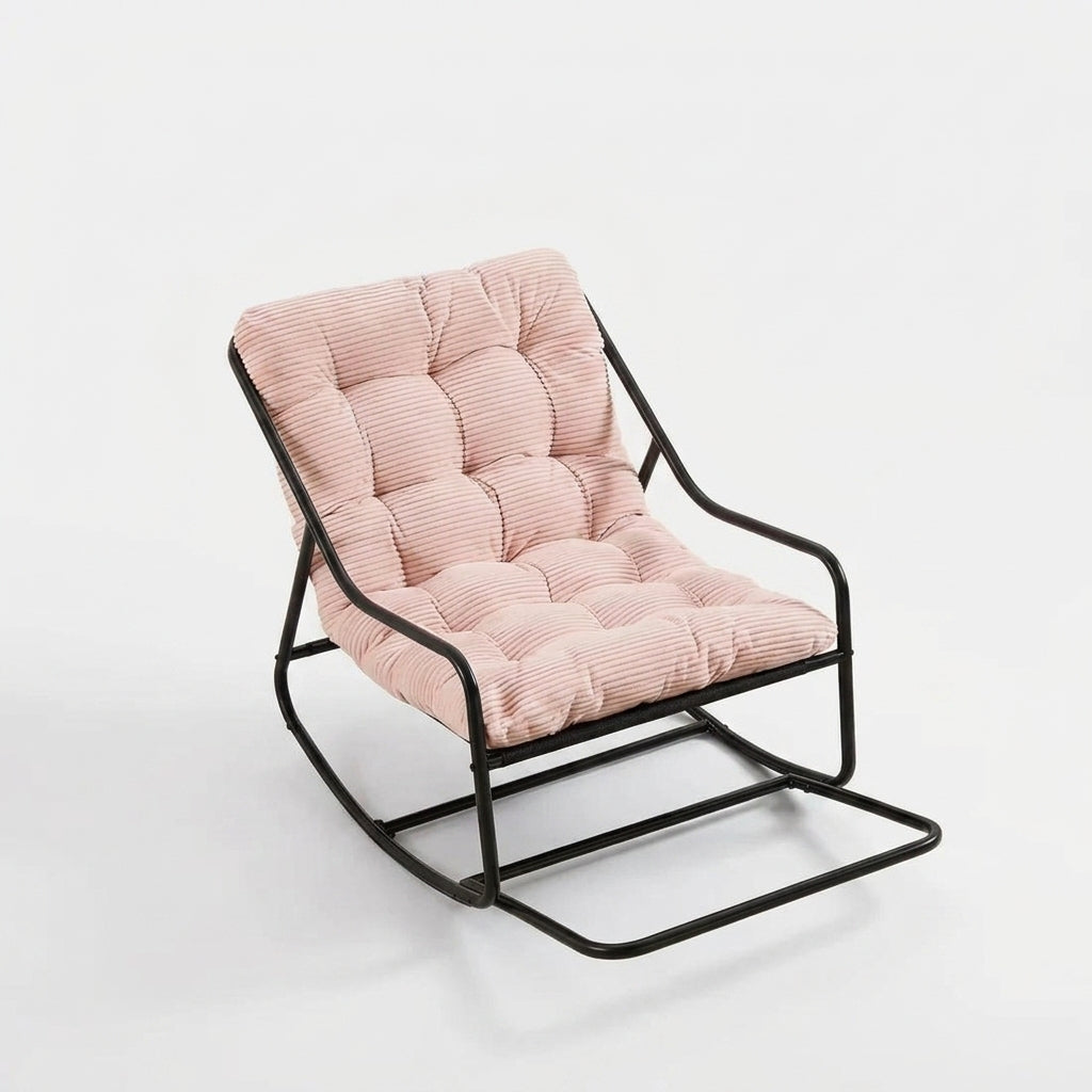 Rocking Chair Corduroy Capitonné Cadre Métal Noir