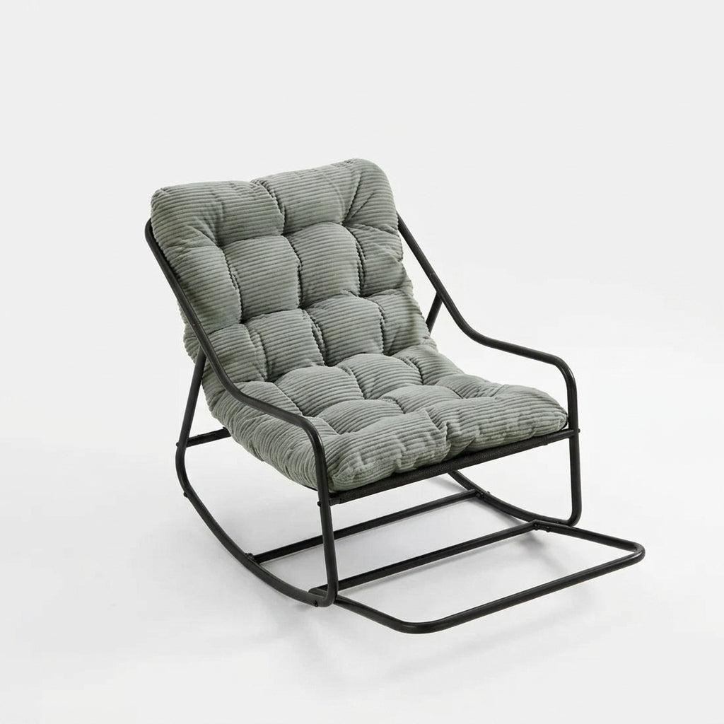 Rocking Chair Corduroy Capitonné Cadre Métal Noir