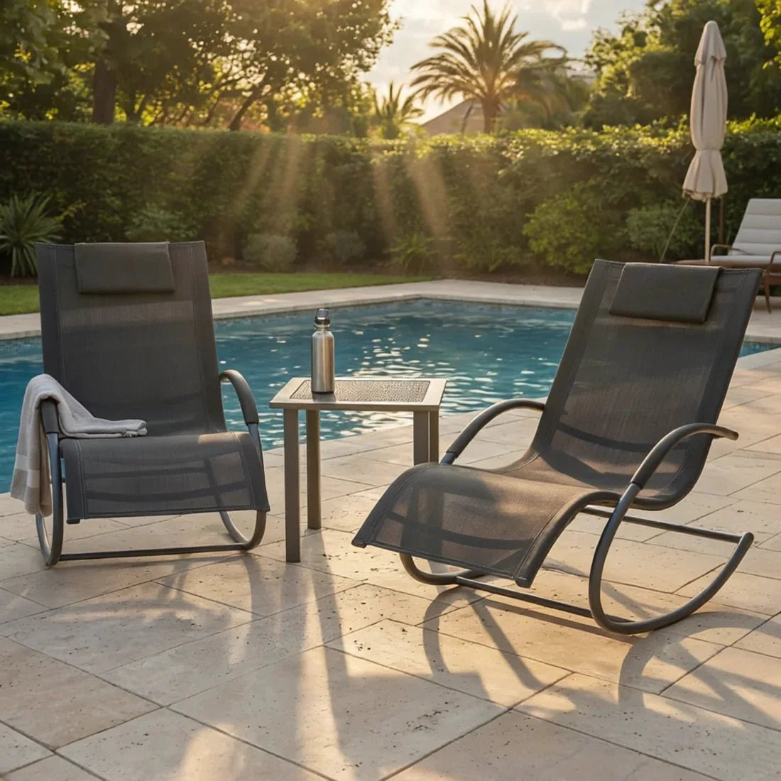 Ensemble Salon Jardin 2 Chaises Longues Table Extérieur — Zondora