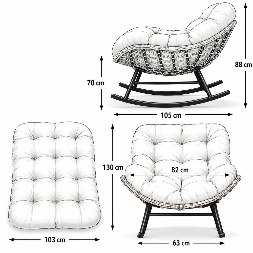 Fauteuil à Bascule Papasan Rotin Plein Coussin Épais