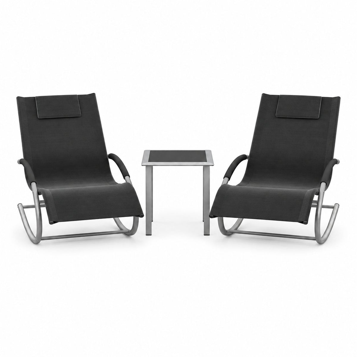 Ensemble extérieur : 2 fauteuils à bascule et table — vue principale centrée sur fond blanc