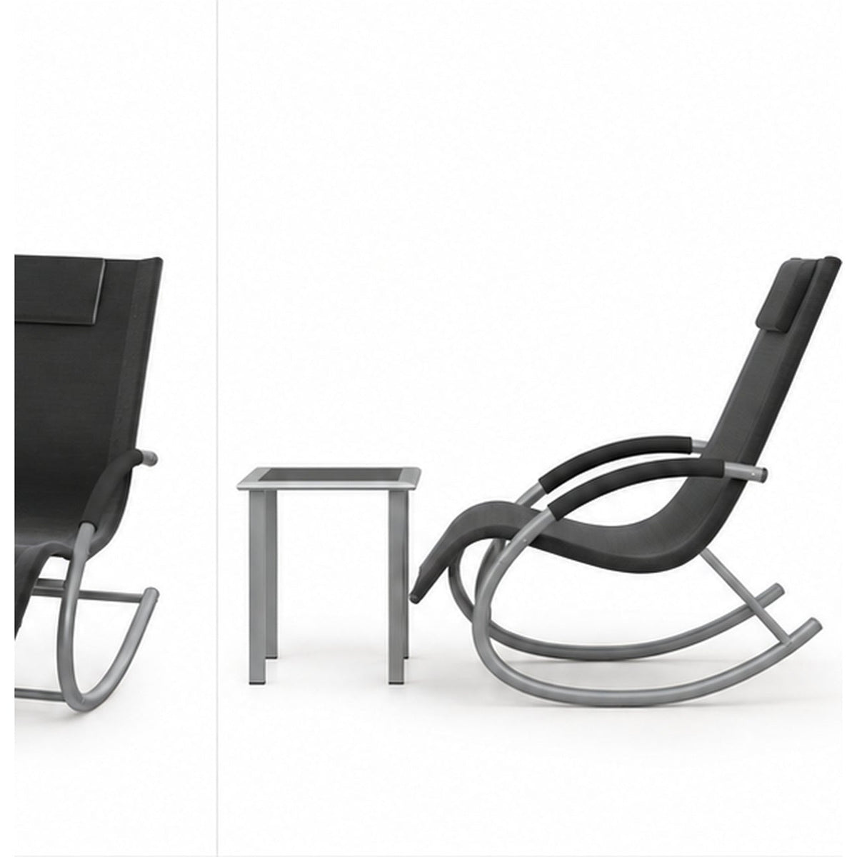 Ensemble extérieur : 2 fauteuils à bascule et table — vue 2