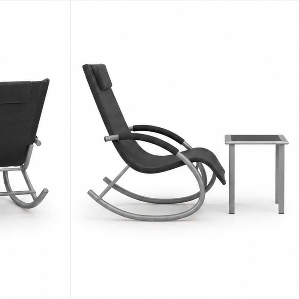 Ensemble extérieur : 2 fauteuils à bascule et table — vue laterale