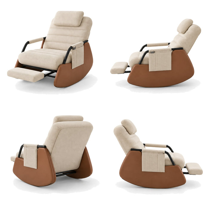 Rocking Chair Velours Côtelé Bois Massif Design Intérieur