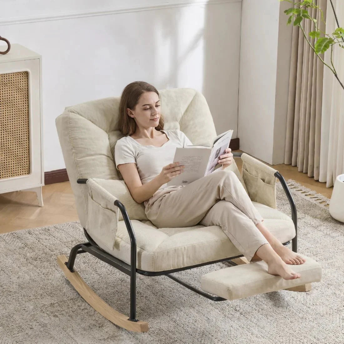 Rocking Chair Inclinable Corduroy Salon