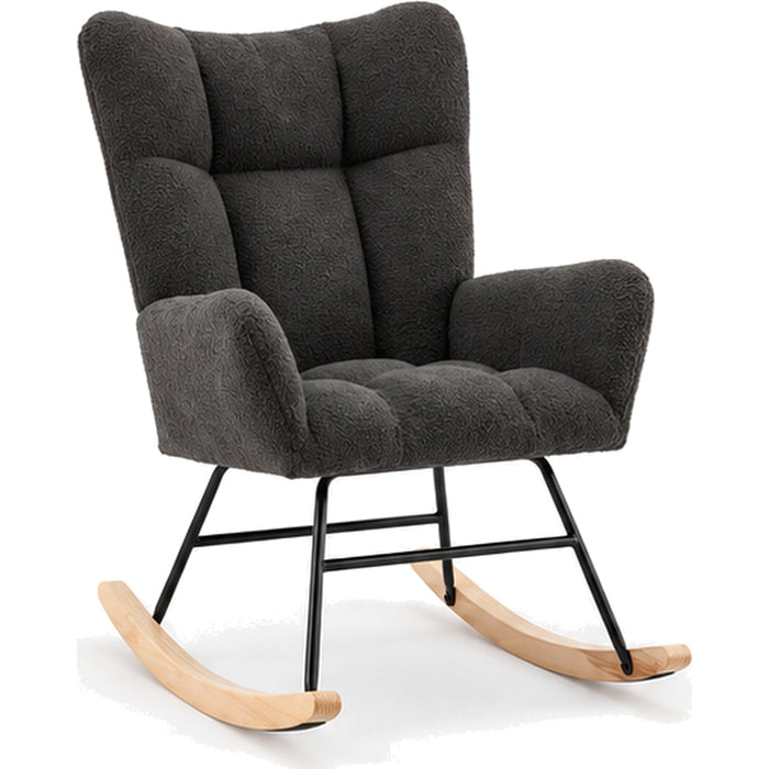 Fauteuil à bascule bouclette noire à dossier haut