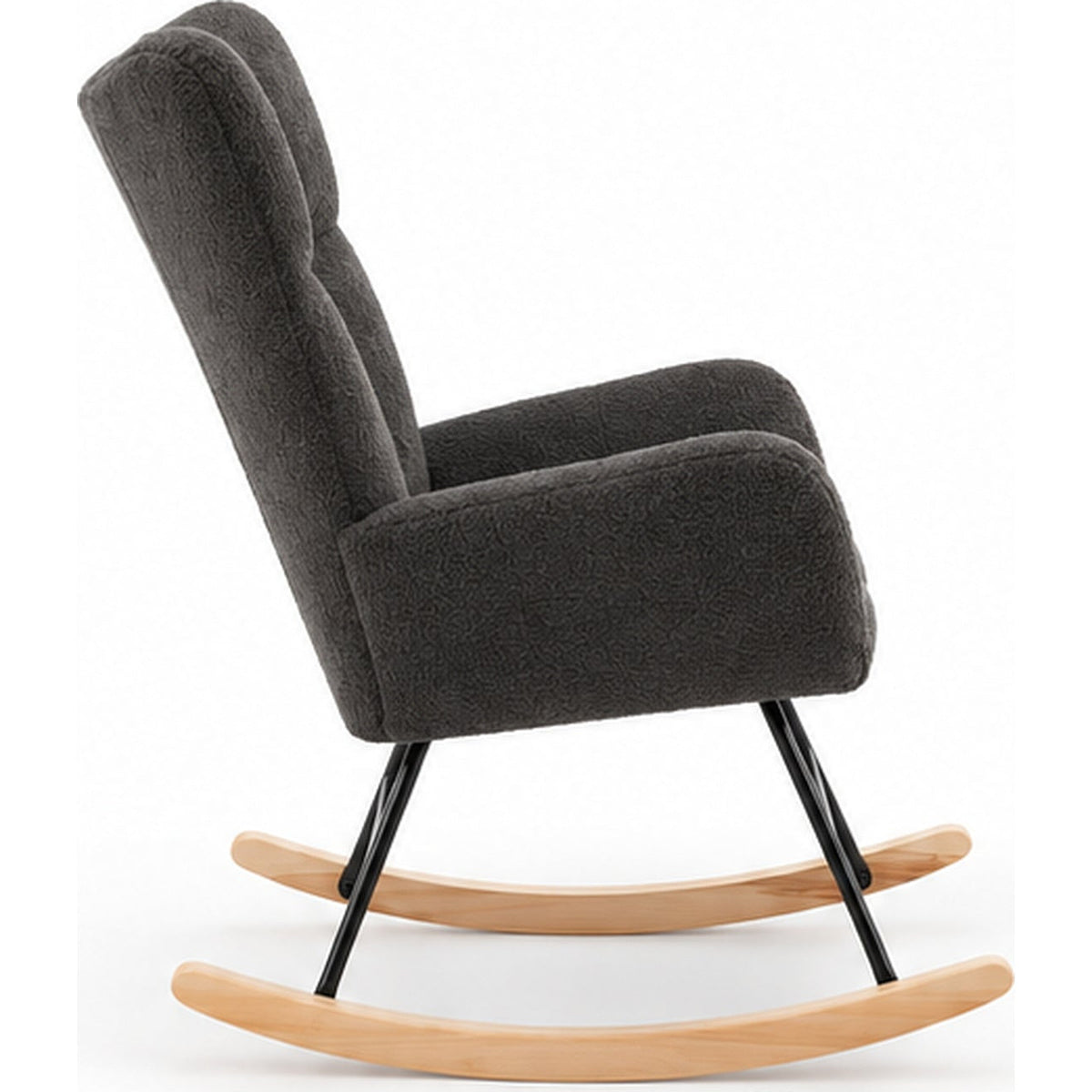 Fauteuil à bascule bouclette noire à dossier haut