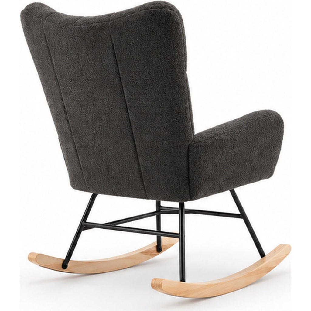 Fauteuil à bascule bouclette noire à dossier haut — vue 3