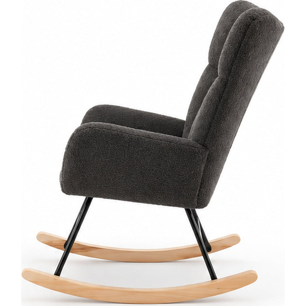Fauteuil à bascule bouclette noire à dossier haut — vue laterale