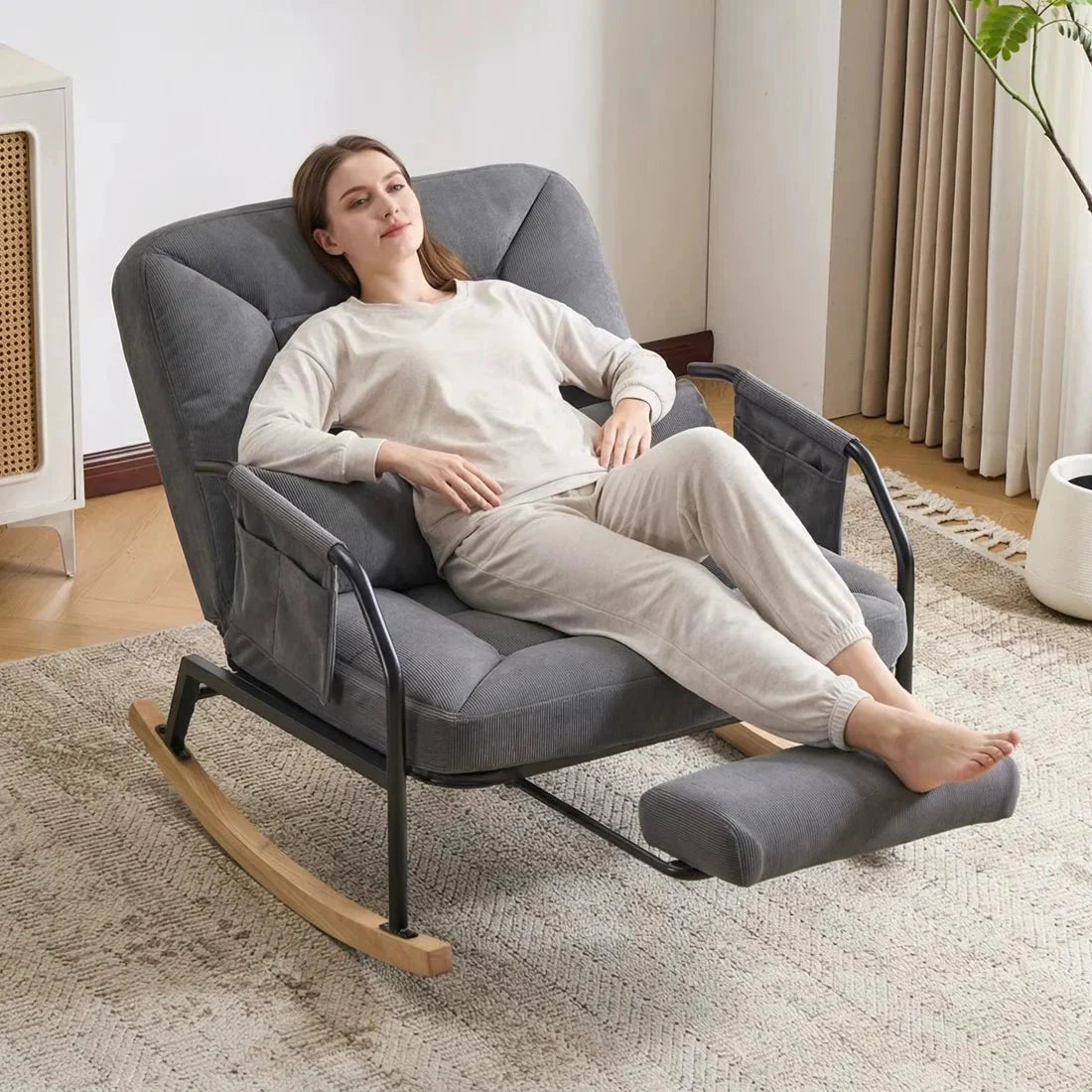 Rocking Chair Inclinable Corduroy Salon