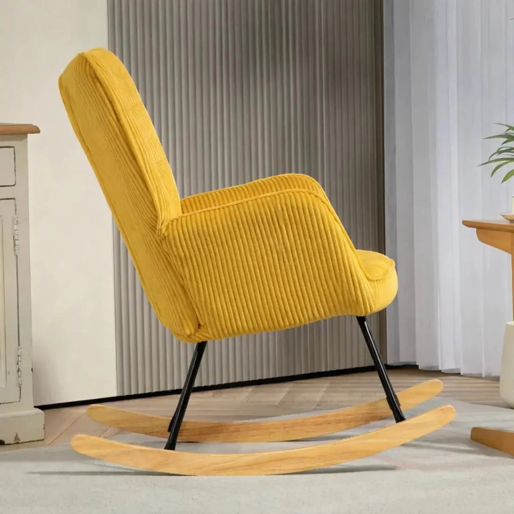 Rocking Chair Tissu Côtelé Bois Scandinave Salon — vue 4