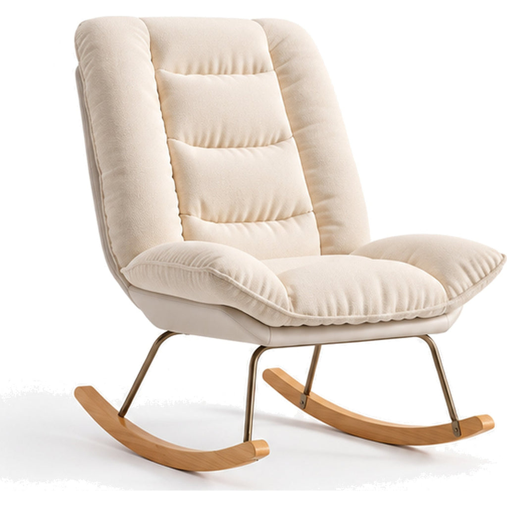 Fauteuil à bascule en lin beige et bois de hêtre — vue principale sur fond blanc Zondora