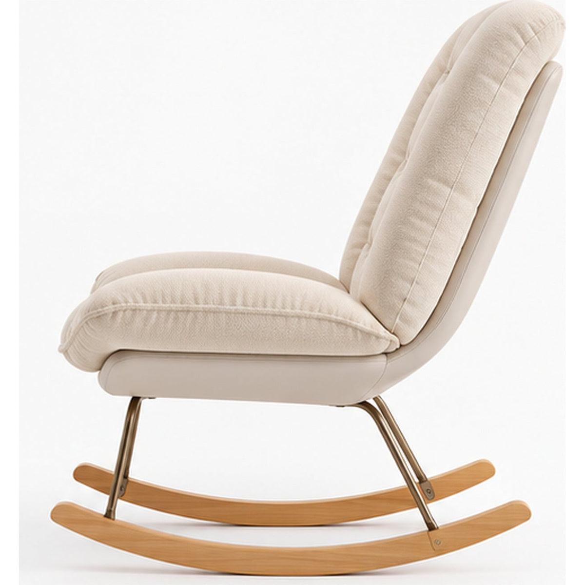 Fauteuil à bascule en lin beige et bois de hêtre — vue laterale