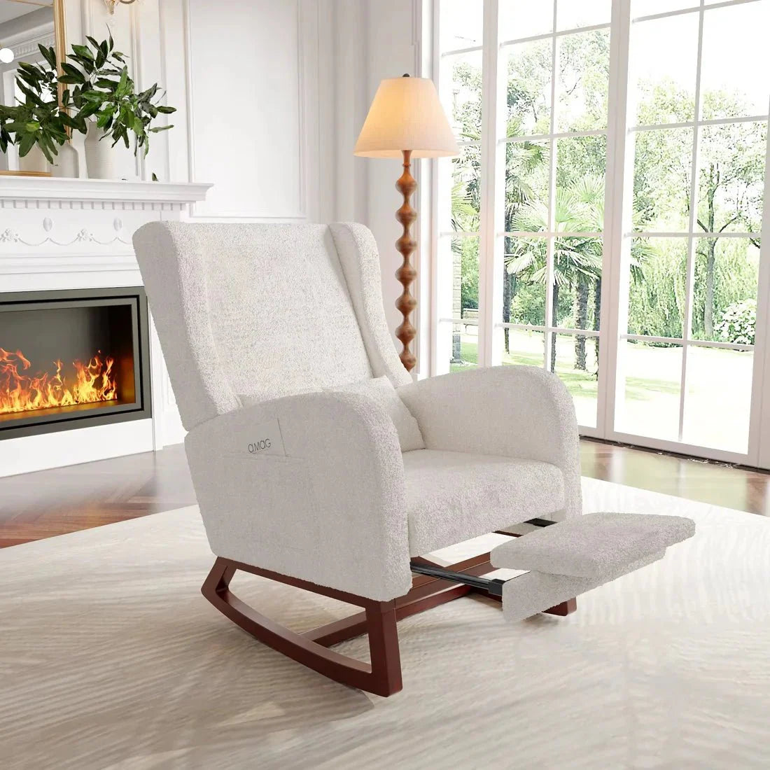 Rocking Chair Allaitement Teddy Blanc Ivoire Repose-Pieds