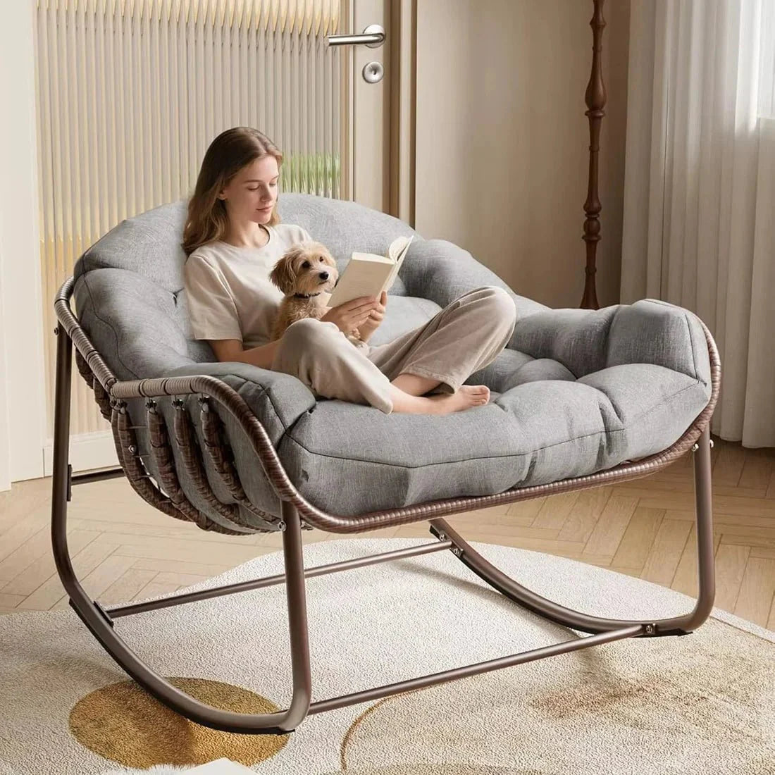 Rocking Chair Rotin Surdimensionné Grand Confort