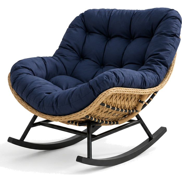 Fauteuil à bascule papasan en rotin à coussin épais