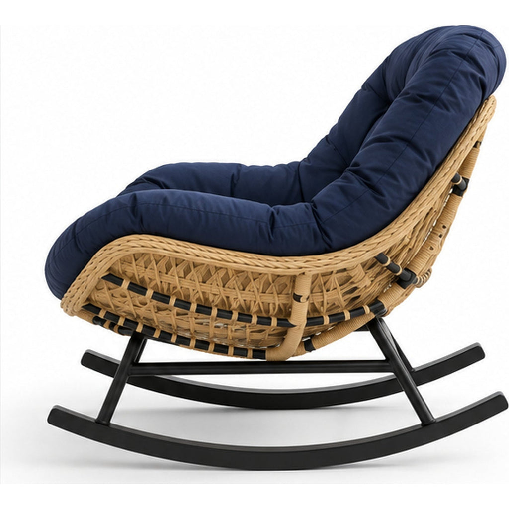 Fauteuil à bascule papasan en rotin à coussin épais — vue profil