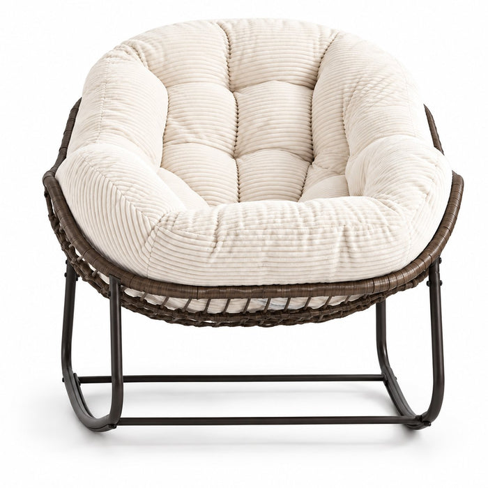 Fauteuil à bascule papasan en rotin et velours côtelé