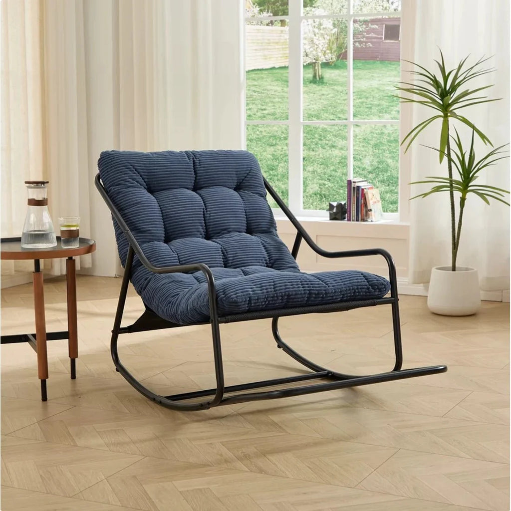 Rocking Chair Corduroy Capitonné Cadre Métal Noir — vue 3