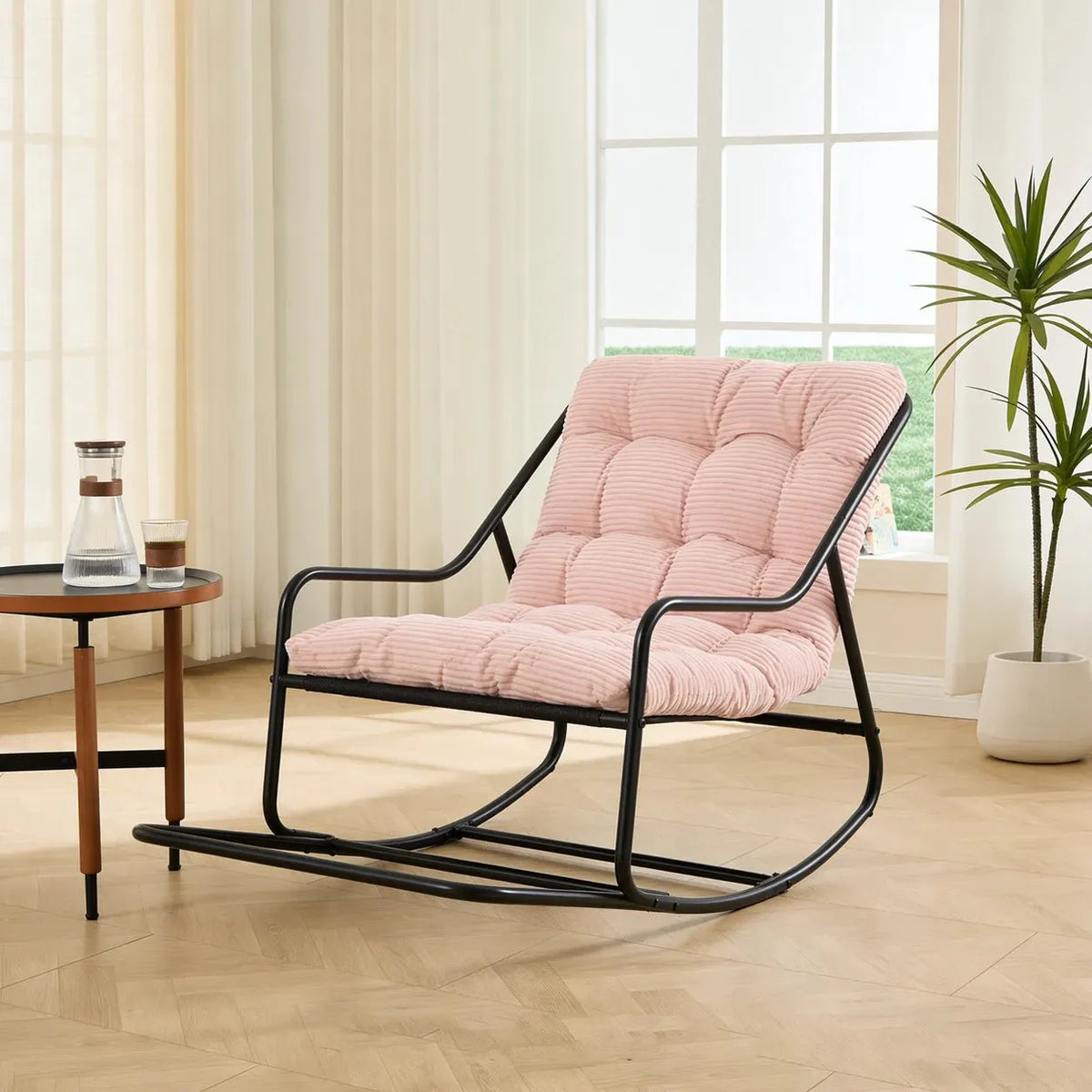 Rocking Chair Corduroy Capitonné Cadre Métal Noir — vue 5