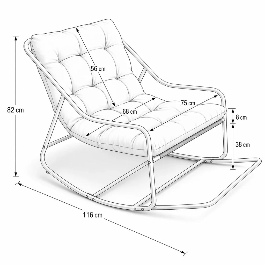 Rocking Chair Corduroy Capitonné Cadre Métal Noir