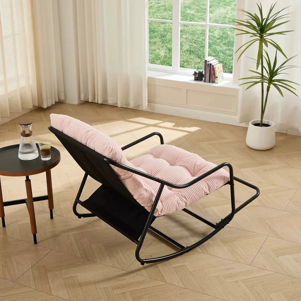 Rocking Chair Corduroy Capitonné Cadre Métal Noir