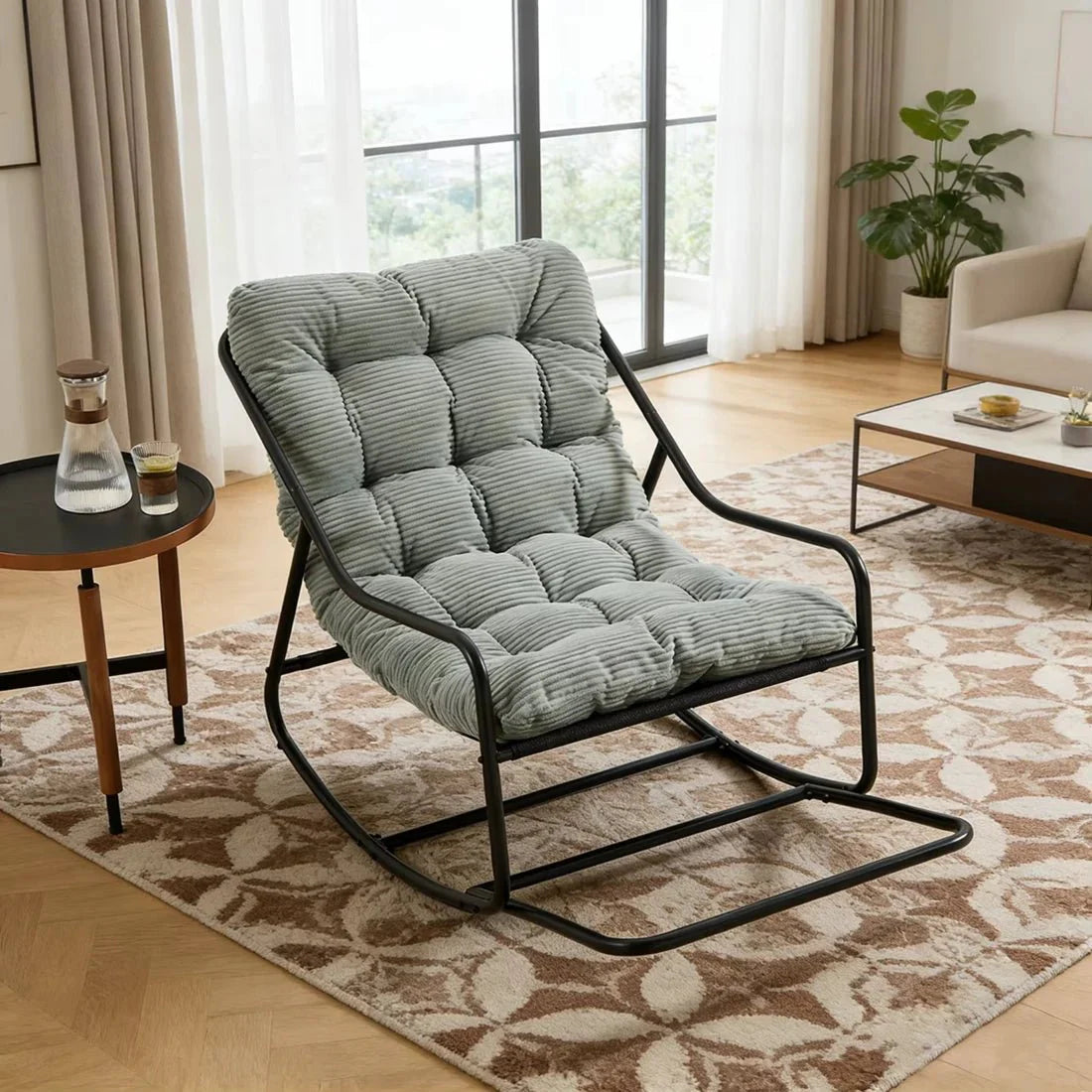 Rocking Chair Corduroy Capitonné Cadre Métal Noir — vue 4