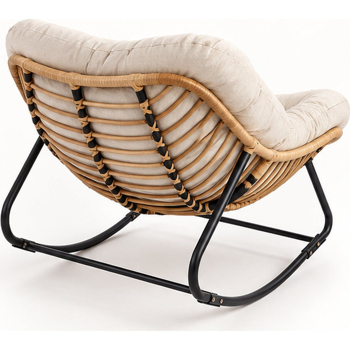 Fauteuil à bascule en rotin avec coussin matelassé
