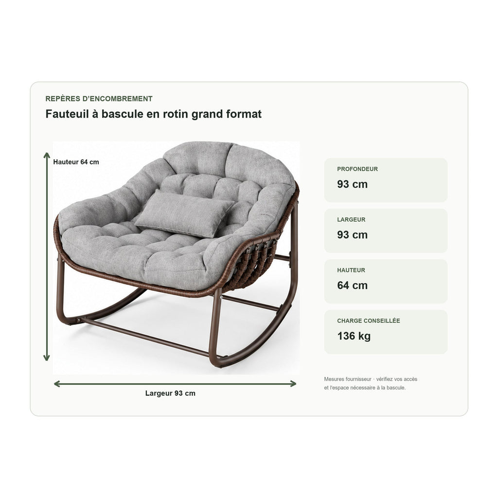 Dimensions de fauteuil à bascule en rotin grand format
