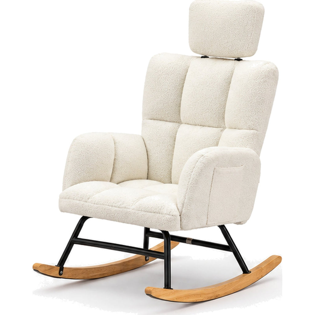 Fauteuil à bascule teddy avec appui-tête et rangements — vue principale sur fond blanc Zondora