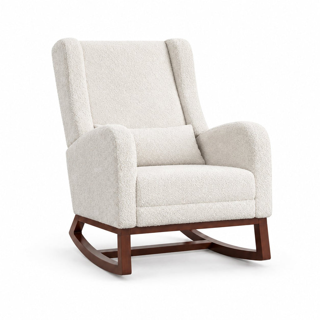 Fauteuil à bascule teddy ivoire avec repose-pieds — vue principale centrée sur fond blanc