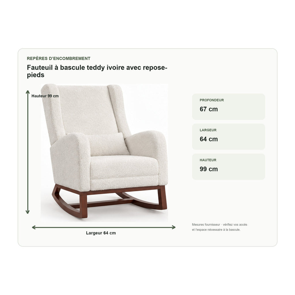 Dimensions de fauteuil à bascule teddy ivoire avec repose-pieds